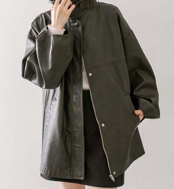  「【3色展開】フェイクレザージャケット」|その他|ブラウン