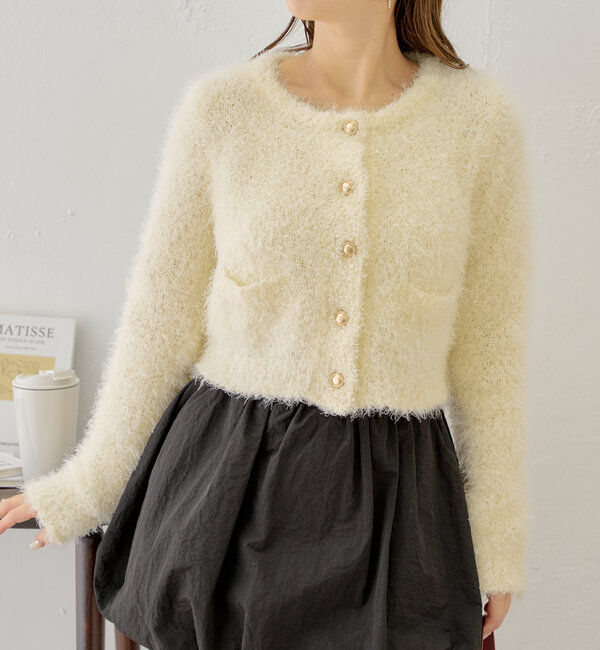  「【セットアップ対応】ラメシャギー金釦コンパクト長袖カーディガン」|カーディガン|