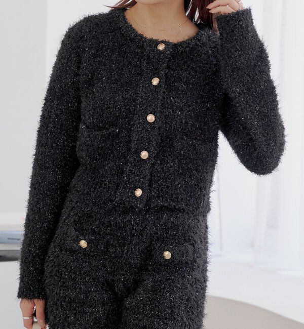  「【セットアップ対応】ラメシャギー金釦コンパクト長袖カーディガン」|カーディガン|