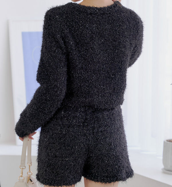  「【セットアップ対応】ラメシャギー金釦コンパクト長袖カーディガン」|カーディガン|