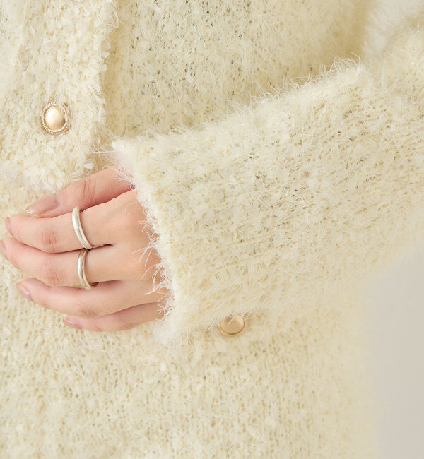  「【セットアップ対応】ラメシャギー金釦コンパクト長袖カーディガン」|カーディガン|