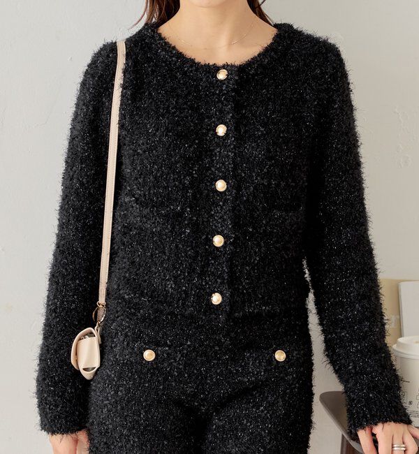  「【セットアップ対応】ラメシャギー金釦コンパクト長袖カーディガン」|カーディガン|