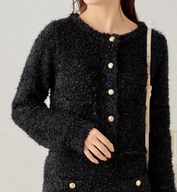  「【セットアップ対応】ラメシャギー金釦コンパクト長袖カーディガン」|カーディガン|