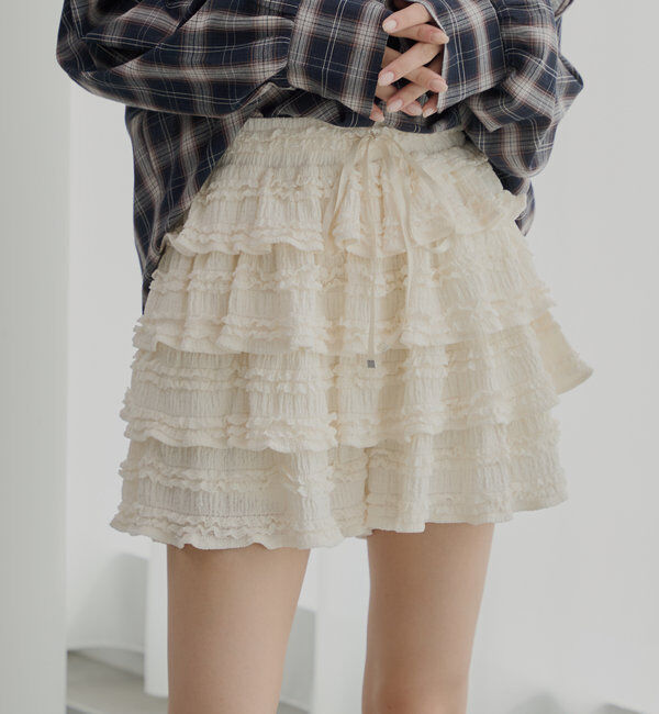  「レースティアードショートパンツ」|チノ|ライトベージュ