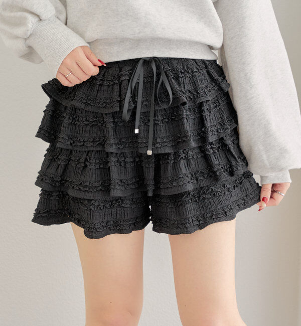  「レースティアードショートパンツ」|チノ|ブラック