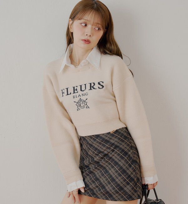  「【REVIVAL/WEB限定】襟取り外しロゴジャガードショートニット」|ニット・セーター|