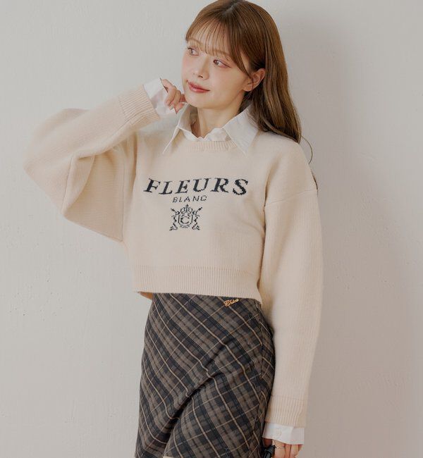  「【REVIVAL/WEB限定】襟取り外しロゴジャガードショートニット」|ニット・セーター|