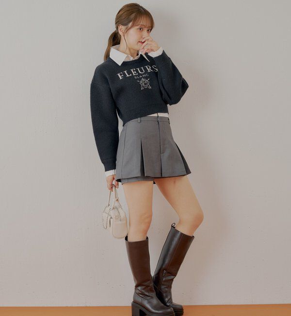  「【REVIVAL/WEB限定】襟取り外しロゴジャガードショートニット」|ニット・セーター|