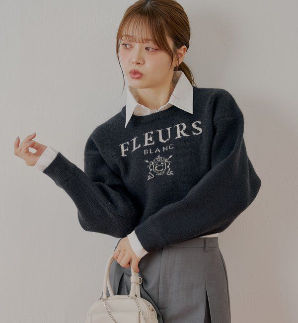  「【REVIVAL/WEB限定】襟取り外しロゴジャガードショートニット」|ニット・セーター|