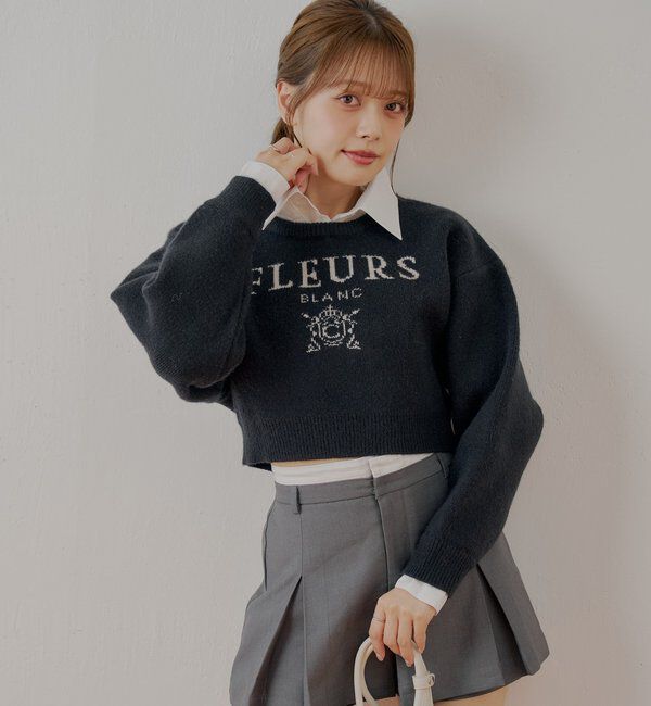  「【REVIVAL/WEB限定】襟取り外しロゴジャガードショートニット」|ニット・セーター|