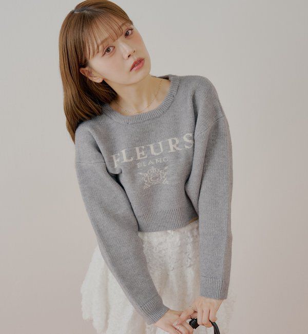  「【REVIVAL/WEB限定】襟取り外しロゴジャガードショートニット」|ニット・セーター|