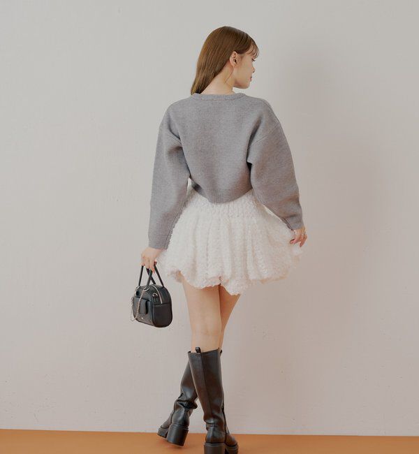  「【REVIVAL/WEB限定】襟取り外しロゴジャガードショートニット」|ニット・セーター|