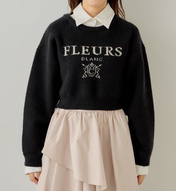  「【REVIVAL/WEB限定】襟取り外しロゴジャガードショートニット」|ニット・セーター|