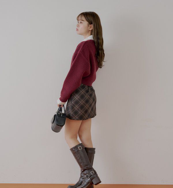  「【REVIVAL/WEB限定】襟取り外しロゴジャガードショートニット」|ニット・セーター|