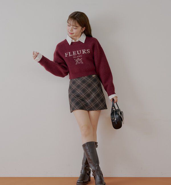  「【REVIVAL/WEB限定】襟取り外しロゴジャガードショートニット」|ニット・セーター|