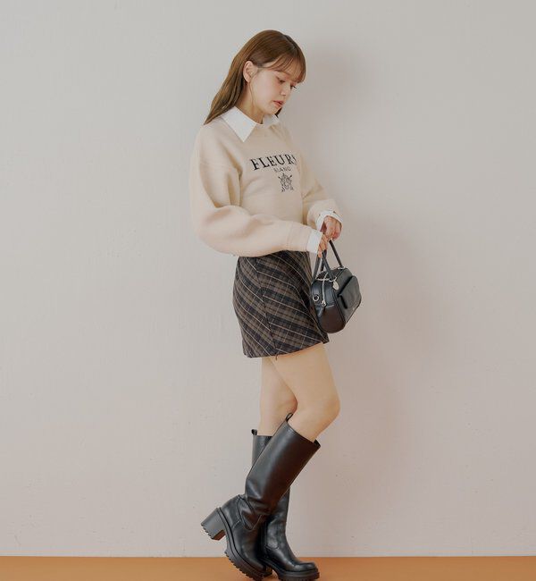  「【REVIVAL/WEB限定】襟取り外しロゴジャガードショートニット」|ニット・セーター|