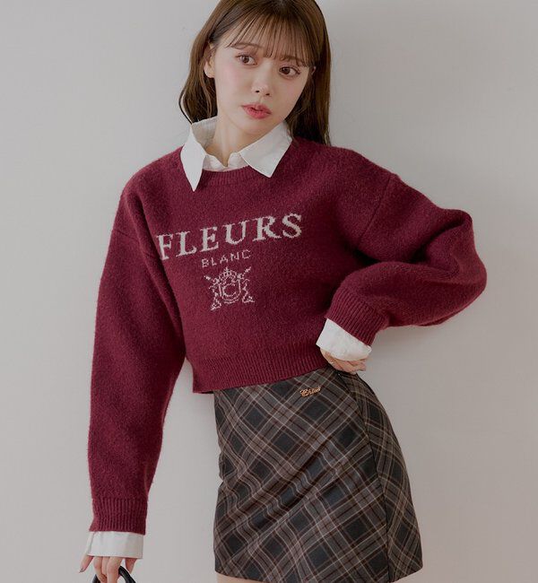  「【REVIVAL/WEB限定】襟取り外しロゴジャガードショートニット」|ニット・セーター|レッド