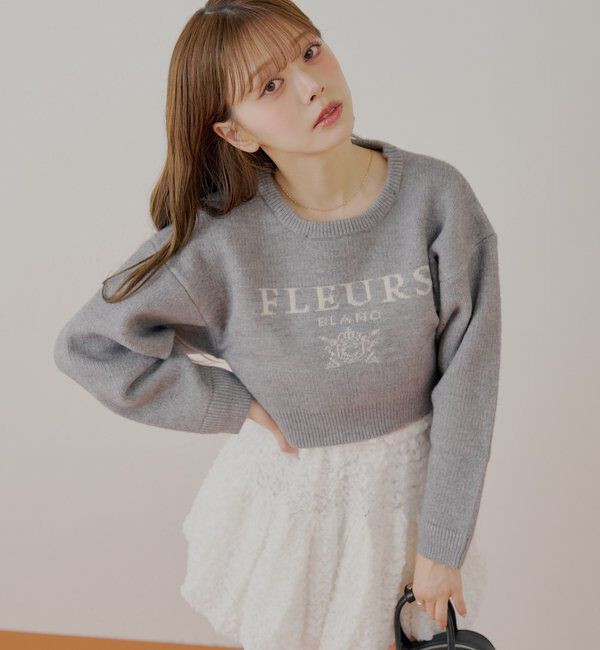  「【REVIVAL/WEB限定】襟取り外しロゴジャガードショートニット」|ニット・セーター|グレー