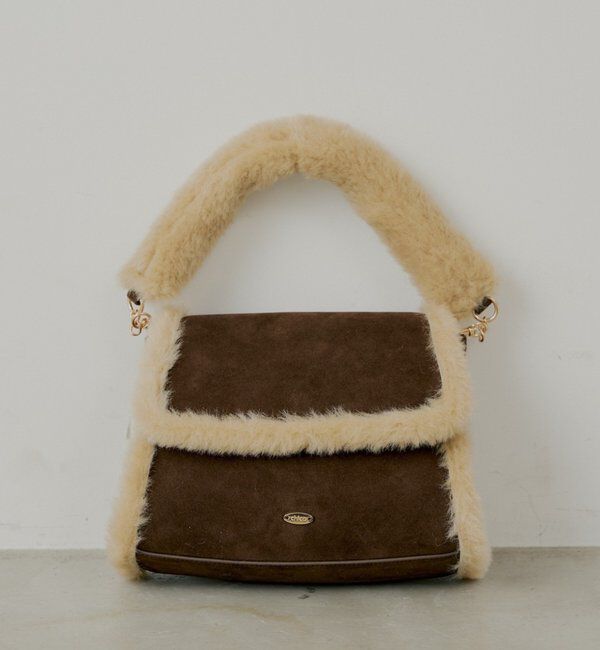  「ファーハンドルフラップバッグ」|ショルダー・メッセンジャー|ブラウン