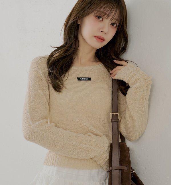  「ラメシアーコンパクトニット」|ニット・セーター|ベージュ