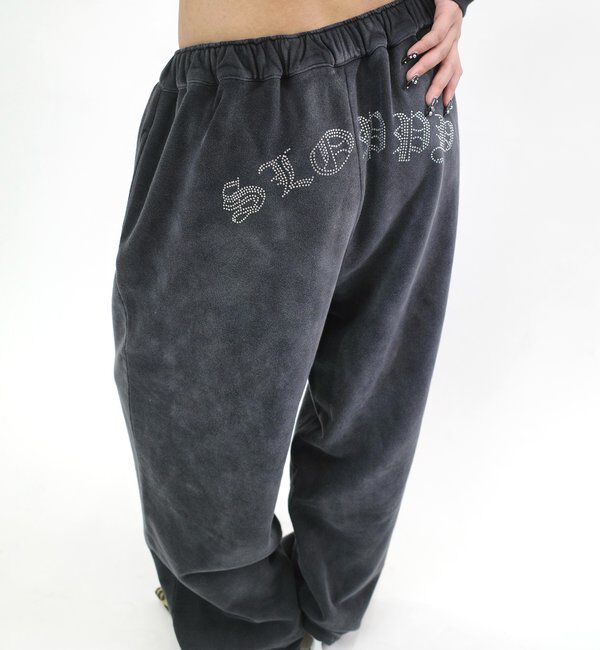  「【SLOPPY/スロッピー】ラインストーン裏毛スウェットパンツ」|チノ|チャコールグレー