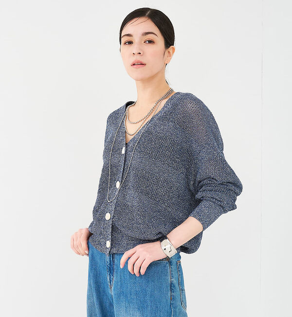 collex「レーシーボーダーVネックカーディガン」|カーディガン|