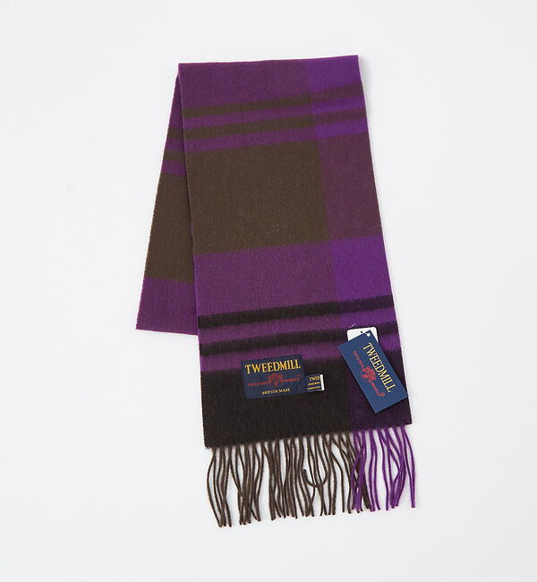 ABAHOUSE「【TWEED MILL/ツイードミル】ラムウールチェック柄ストール/ユニセックス」|マフラー|パープル系その他1