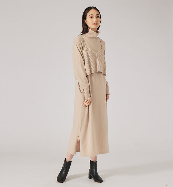 qualite「レイヤードニットワンピース」|ワンピース|ベージュ