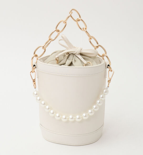  「パール&チェーンハンドルバケツバッグ」|ハンドバッグ|