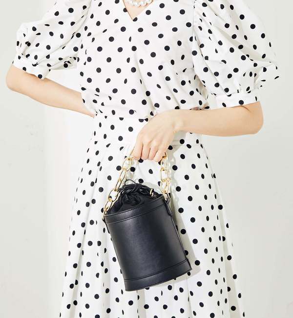  「パール&チェーンハンドルバケツバッグ」|ハンドバッグ|