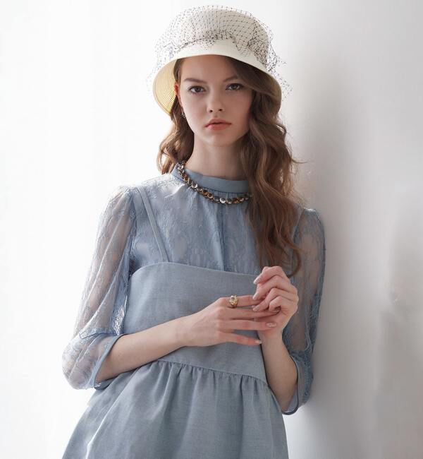 TIARA「レースハイネックブラウス」|シャツ・ブラウス|サックス