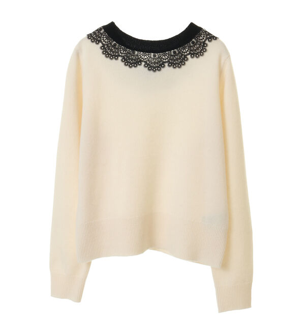 TIARA「バイカラーVネックレースニット」|ニット・セーター|