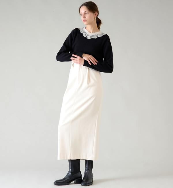 TIARA「バイカラーVネックレースニット」|ニット・セーター|