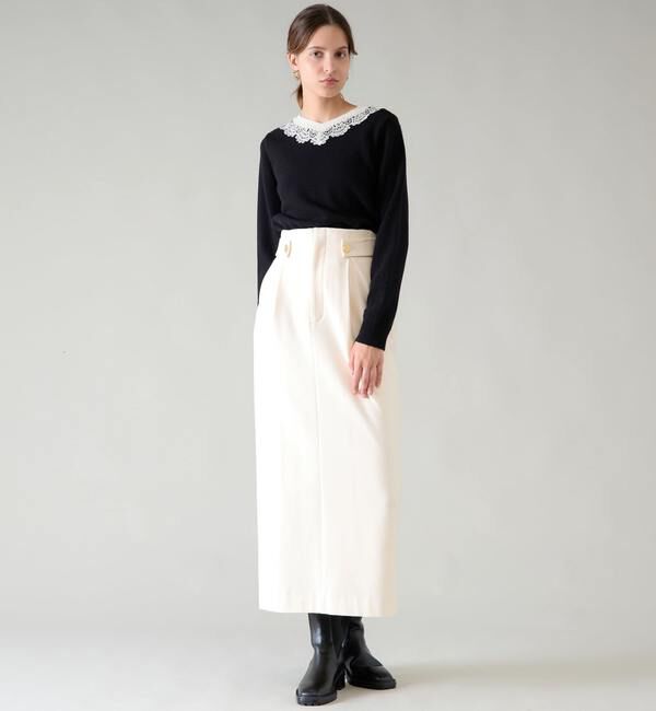 TIARA「バイカラーVネックレースニット」|ニット・セーター|