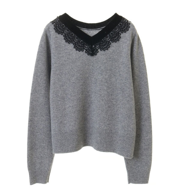 TIARA「バイカラーVネックレースニット」|ニット・セーター|