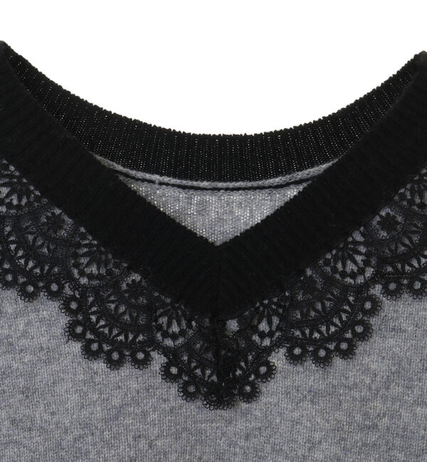 TIARA「バイカラーVネックレースニット」|ニット・セーター|