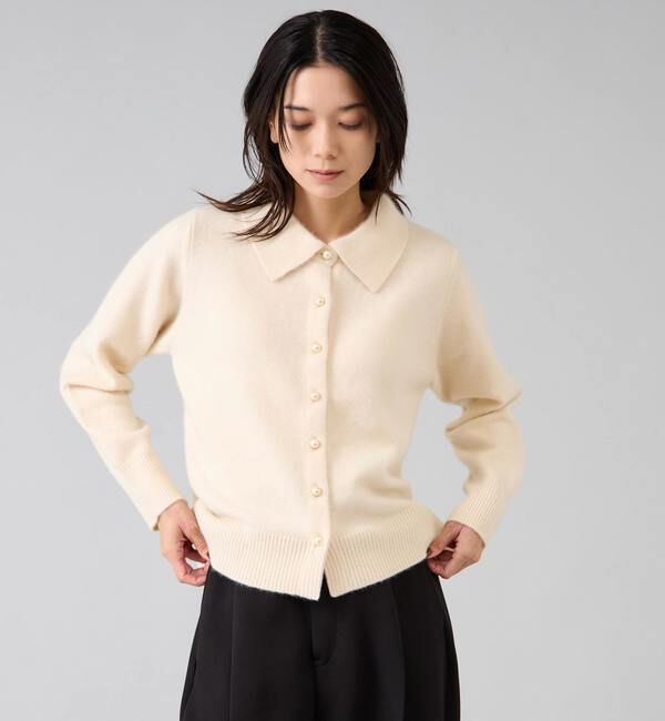 Liesse「フォックスウール襟付きクロップドカーディガン」|カーディガン|