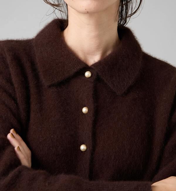 Liesse「フォックスウール襟付きクロップドカーディガン」|カーディガン|