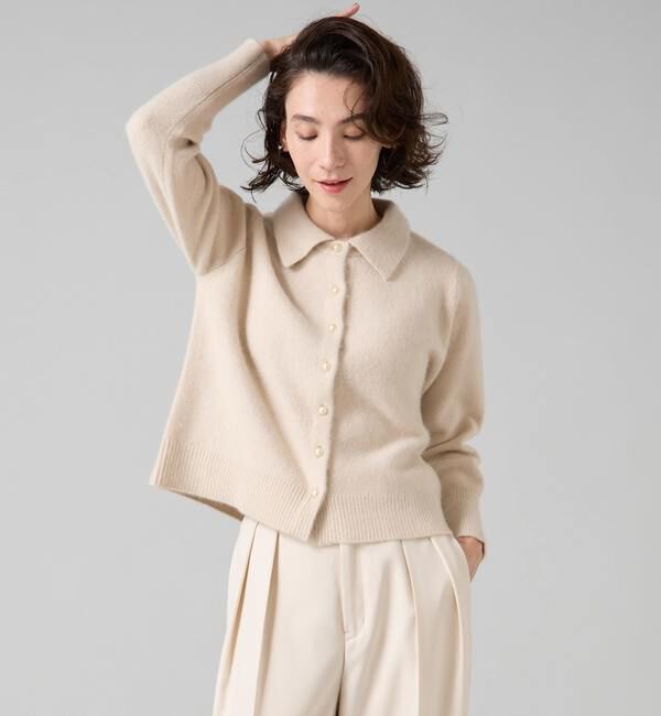 Liesse「フォックスウール襟付きクロップドカーディガン」|カーディガン|