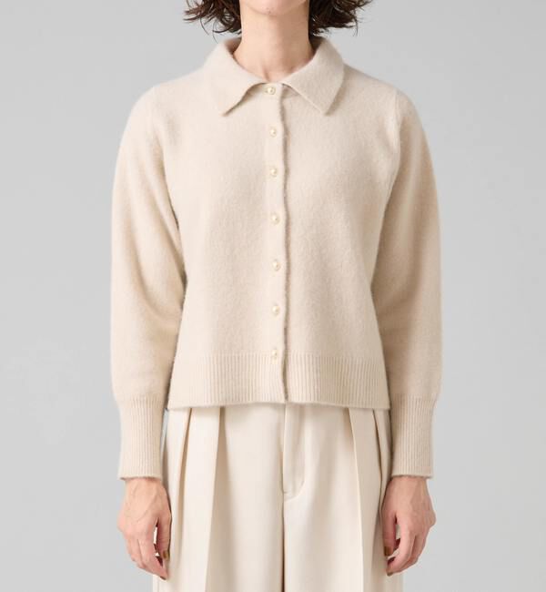 Liesse「フォックスウール襟付きクロップドカーディガン」|カーディガン|