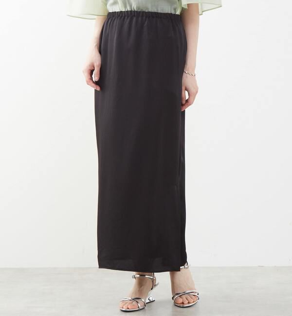 Soffitto「《定番》ウエストオールゴムサテンスカート」|スカート|ブラック