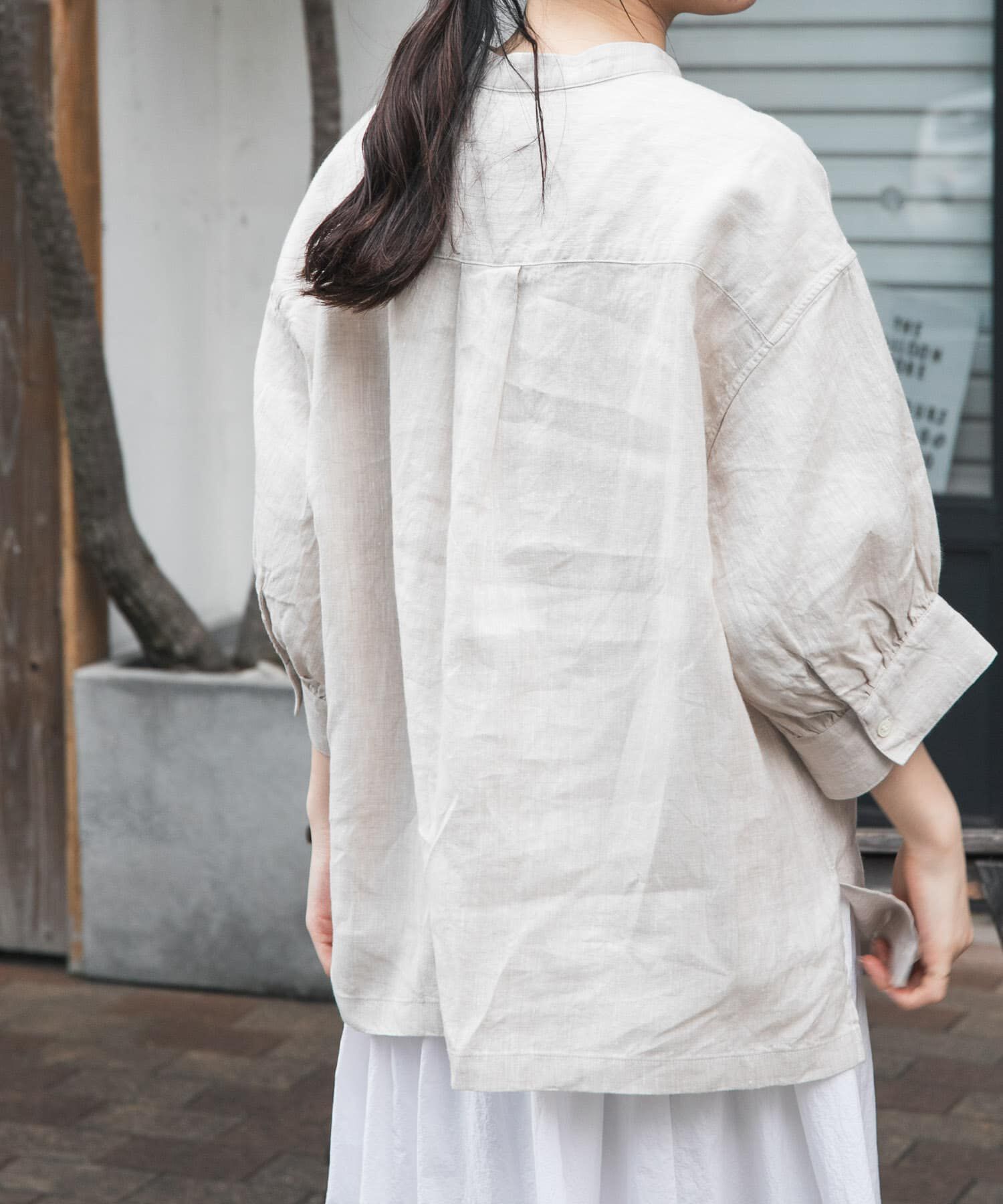 URBAN RESEARCH DOORS「FORK&SPOON　コットンリネンギャザースリーブシャツ」|シャツ・ブラウス|