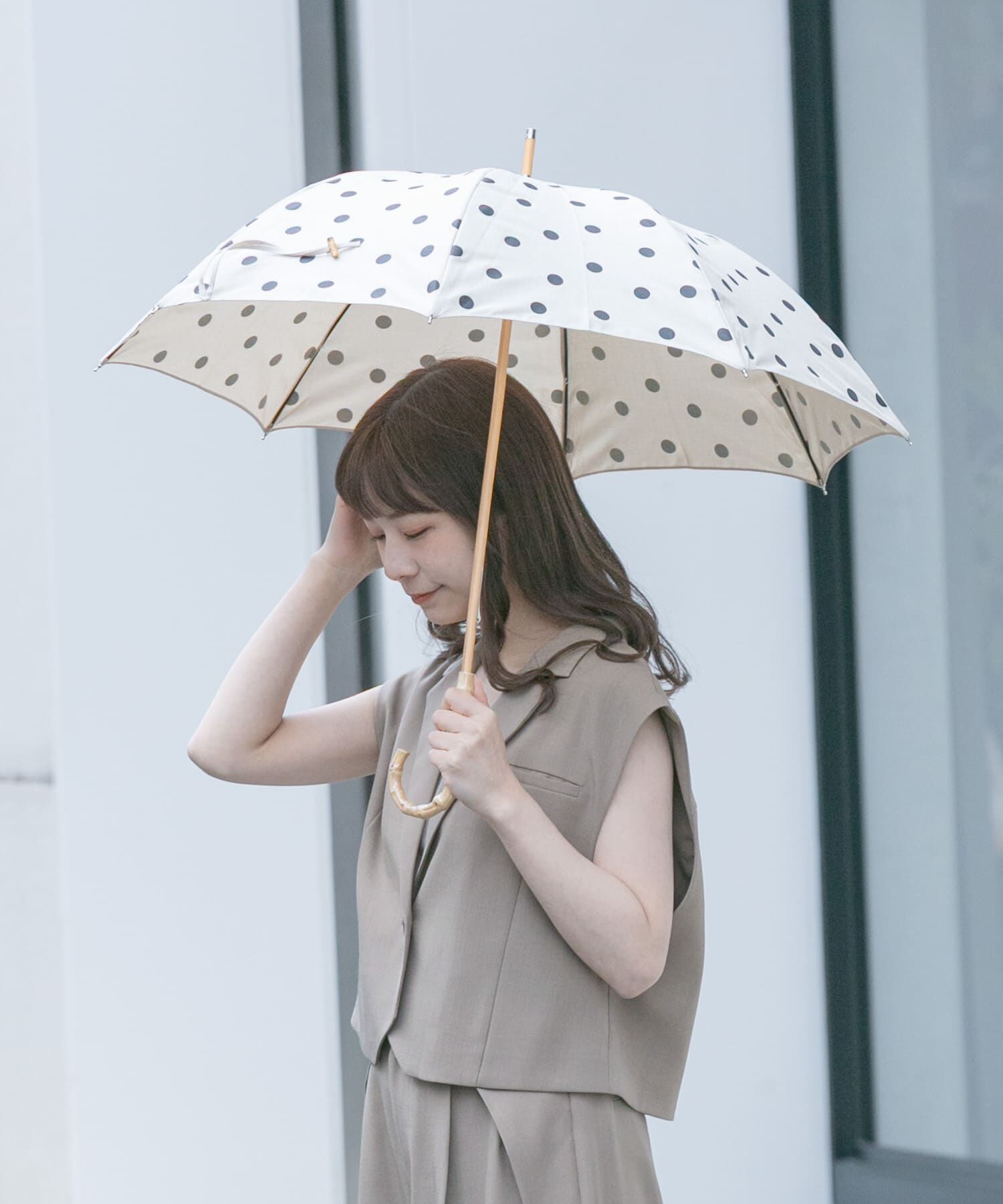 SMELLY「because　ドットバンブー長傘」|傘|アイボリー