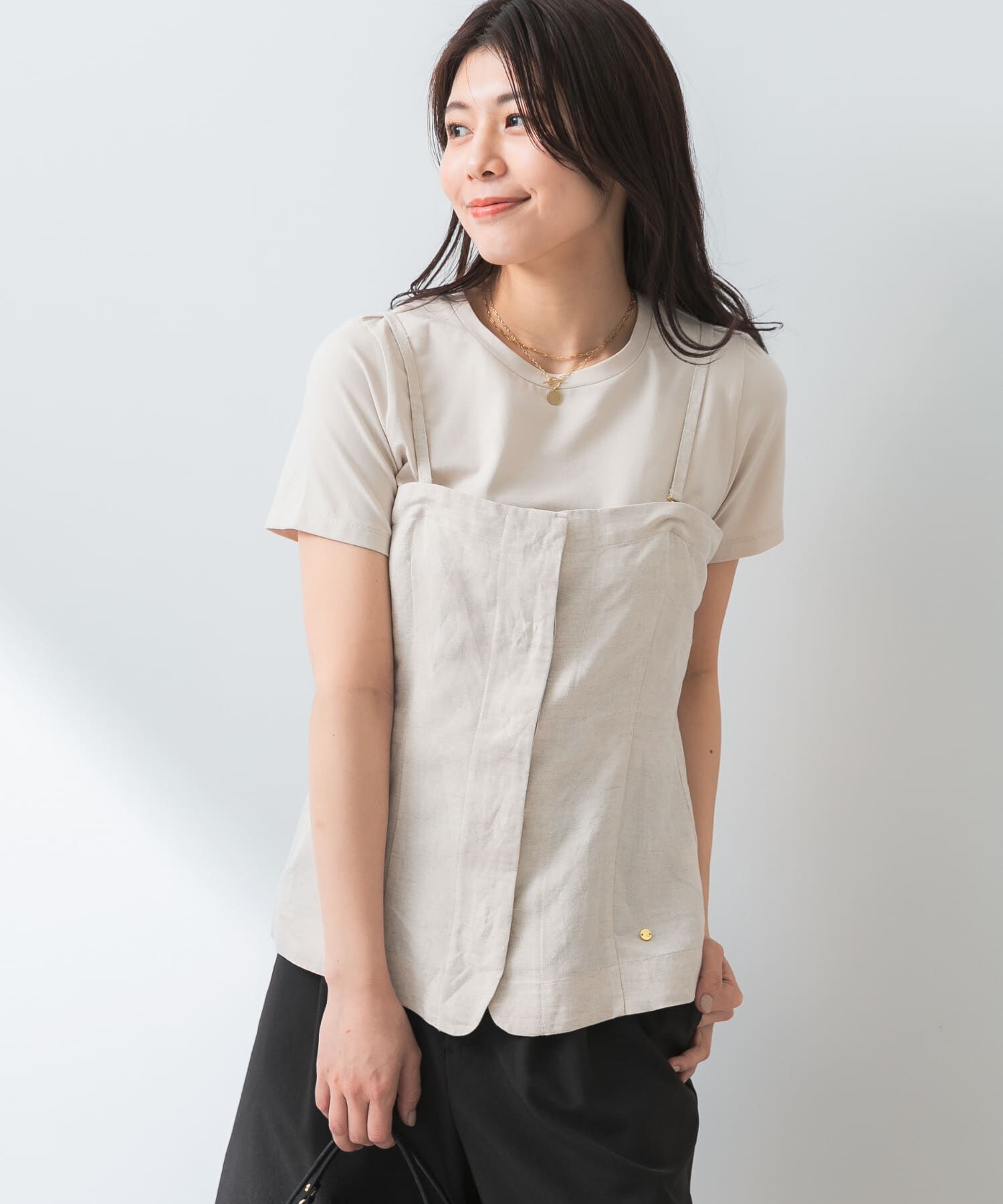 URBAN RESEARCH ROSSO「F by ROSSO　リネン混ビスチェ+半袖Tシャツ」|Tシャツ・カットソー|ベージュ