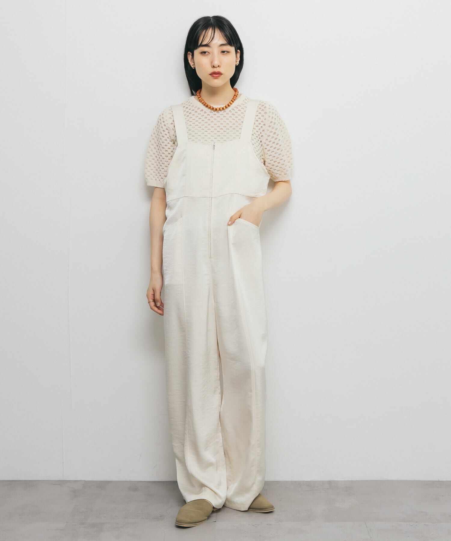  「フロントZIPサテンサロペット」|スカート|