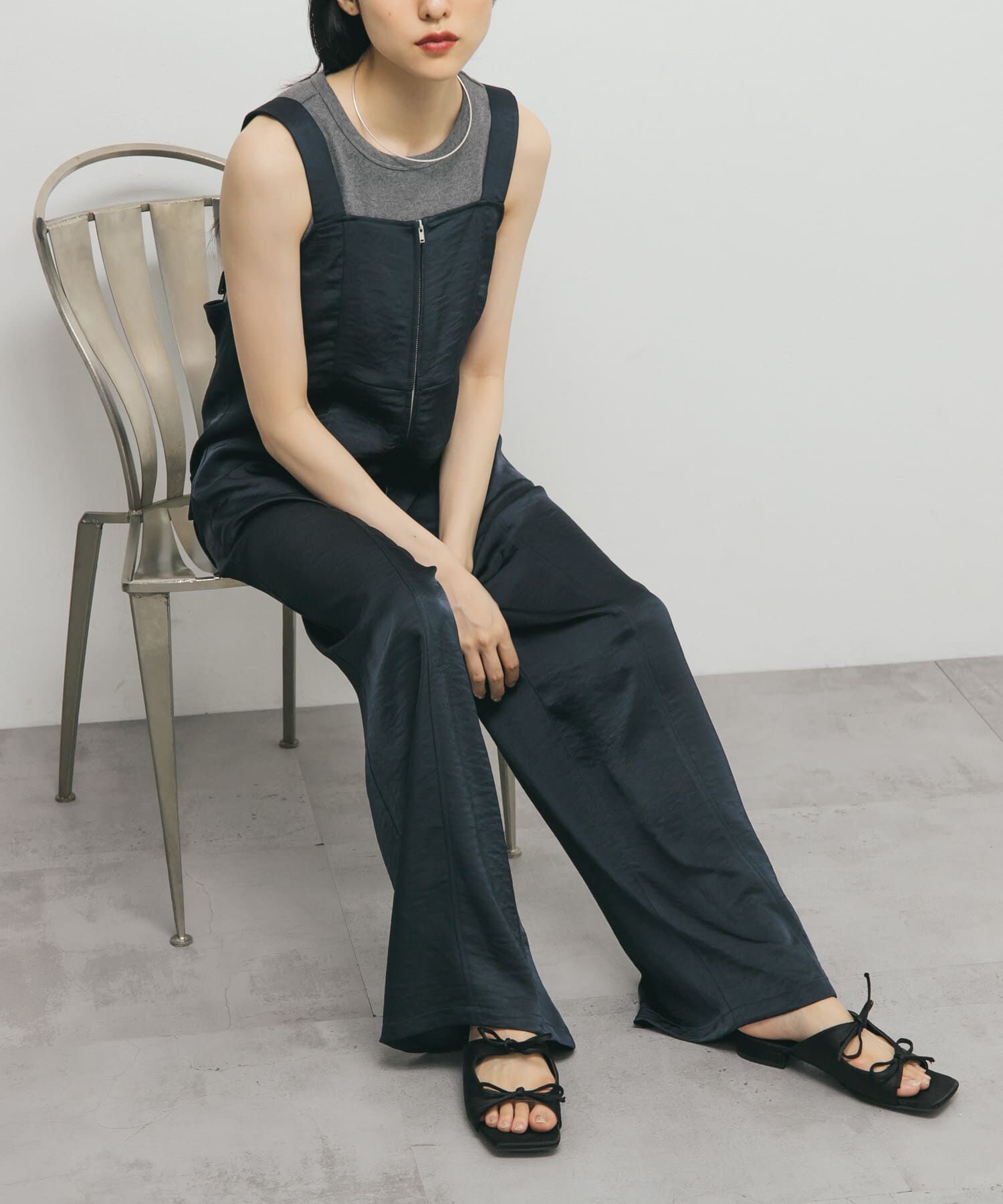  「フロントZIPサテンサロペット」|スカート|