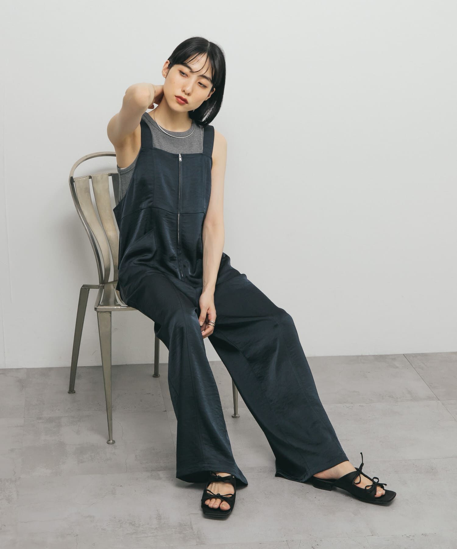  「フロントZIPサテンサロペット」|スカート|