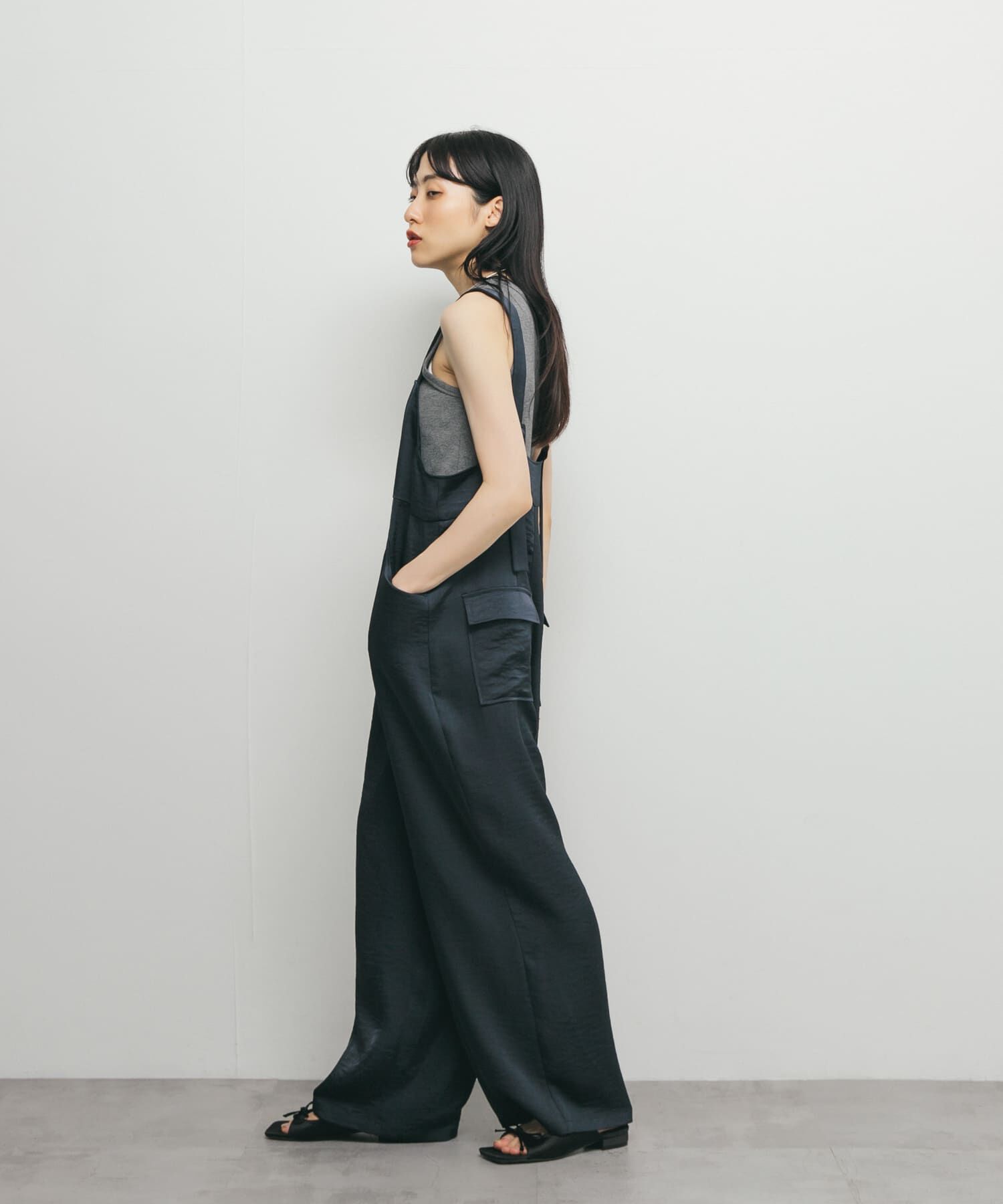  「フロントZIPサテンサロペット」|スカート|