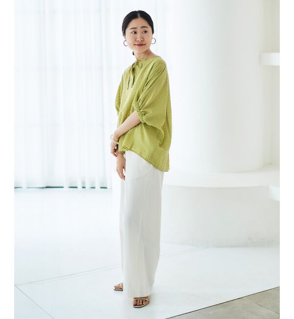 le.coeur blanc「《手洗い可能》シャドーチェックスリーブデザインブラウス」|シャツ・ブラウス|