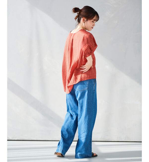 le.coeur blanc「《手洗い可能》シャドーチェックスリーブデザインブラウス」|シャツ・ブラウス|